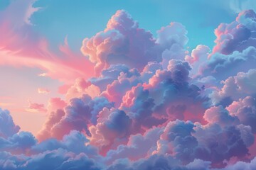 Beautiful Sunset with Fluffy Blue and Pink Clouds