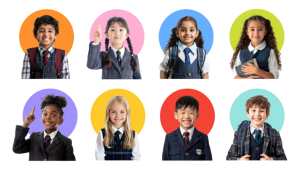 PNG diverse elementary school student element set, transparent background