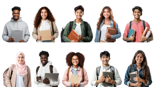 PNG diverse university student element set, transparent background