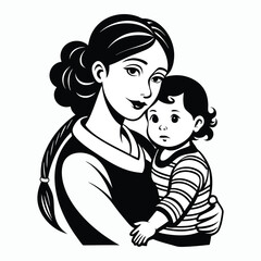 silhouette a child in a mother's arms illustration on white background