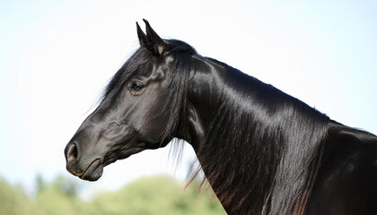 Horse totally black long mane 