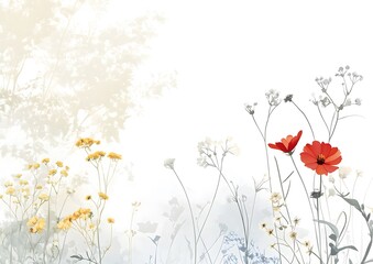 Fototapeta premium Watercolor floral design with yellow and red flowers. Template for quotes, and greetings cards
