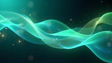 Dynamic Neon Teal and Lime Light Waves with Scattered Particles