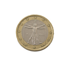 one euro coin detailed shining showing details colseup