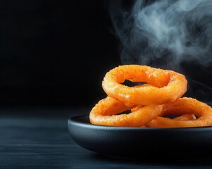 Crispy fried squid rings sizzling in hot oil