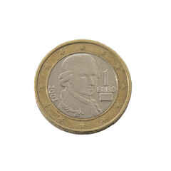 one euro coin detailed shining showing details colseup