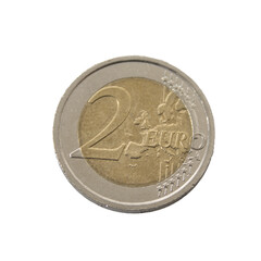 two euro coin detailed shining showing details colseup