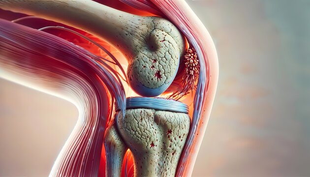 Anatomical illustration of ACL tear in human knee