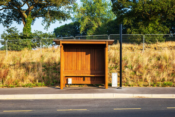 New built wooden bus stop in england uk