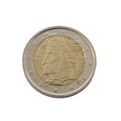 two euro coin detailed shining showing details colseup