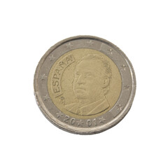 two euro coin detailed shining showing details colseup