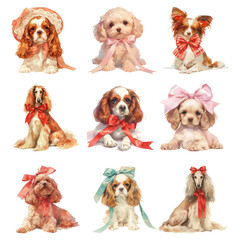 PNG watercorlor dog set, transparent background