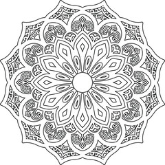 Intricate Black and White Floral Mandala Design with Elegant Ornamentation and Detailed Line Art