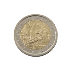 two euro coin detailed shining showing details colseup