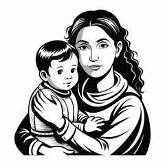 silhouette a child in a mother's arms illustration on white background