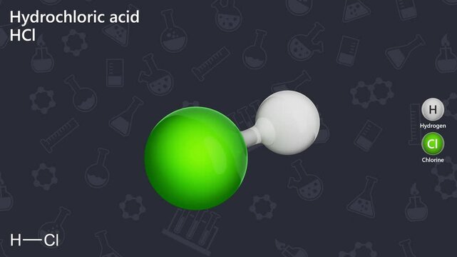 Hydrogen chloride (HCl) is a colorless, thermally stable toxic gas with a pungent odor. 3d model. 3d render 