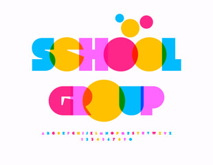 Vector playful emblem School Group. Modern Colorful Font. artistic Alphabet Letters and Numbers set.