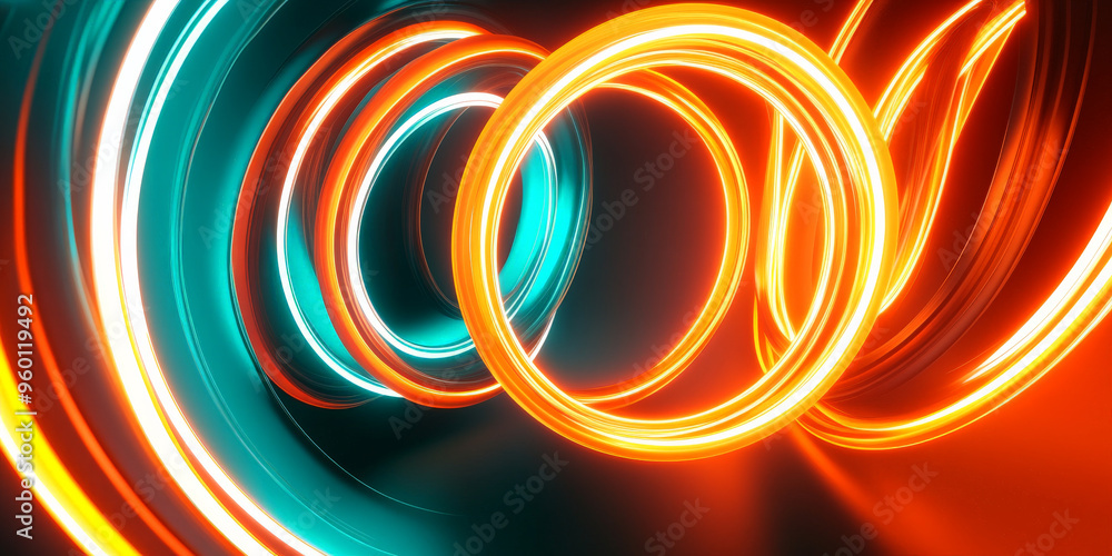 Aufkleber a neon lighting background with overlapping rings of neon orange and cyan, creating a dynamic, layer