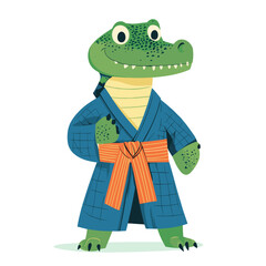 Obraz premium vector crocodile in judo kimono on white background .Generative AI