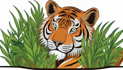 tiger behind the bush illustration