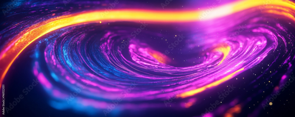 Poster a neon lighting background with a swirl of neon yellow and purple light, creating a dynamic, fluid p