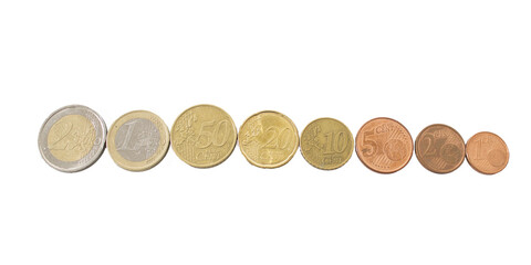 all euro coin denominations detailed isolated
