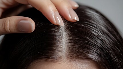 A detailed close-up image showing a healthy scalp with lustrous black hair, showcasing the smooth texture and well-maintained condition of the hair follicles.