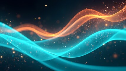 Smooth Curves of Teal and Lime Light with Shimmering Particles