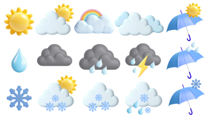 PNG 3D weather  element set, transparent background