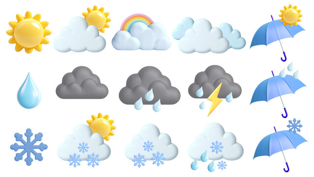 PNG 3D weather  element set, transparent background