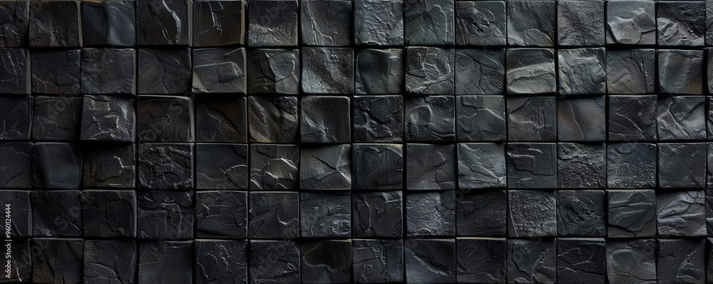 Poster a dark black textured surface with a geometric grid of raised squares. the texture adds a sense of o