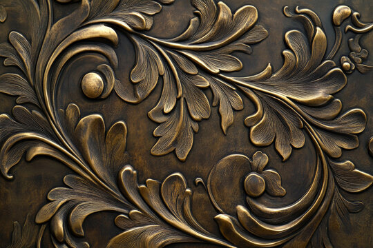 A bronze textured surface with intricate, engraved designs, creating an ornate, three-dimensional effect that enhances the metal&acirc;&euro;&trade;s richness.