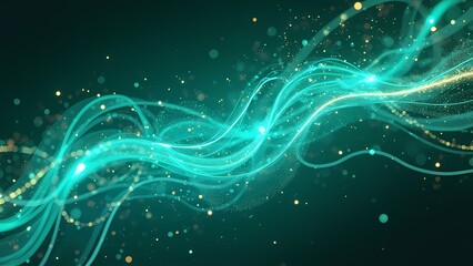 Obraz premium Abstract Swirling Neon Turquoise and Green Light with Glowing Particles