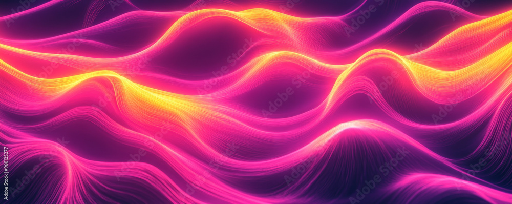 Poster a neon lighting background showcasing a cascading flow of neon pink and yellow light, creating a mes