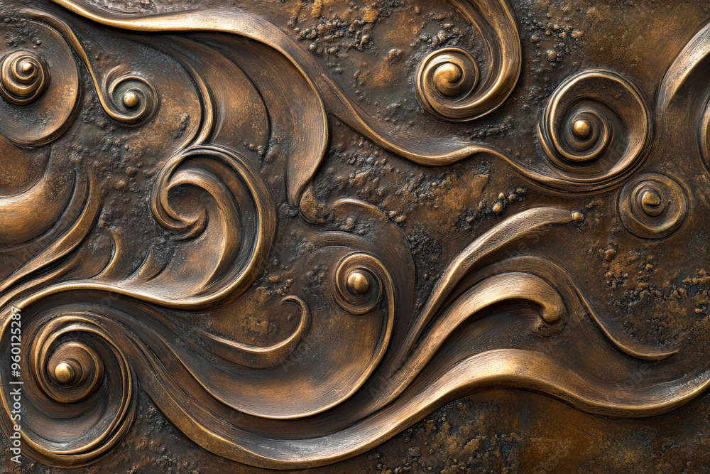 Aufkleber a bronze textured surface with intricate, raised patterns, adding a three-dimensional effect that gi