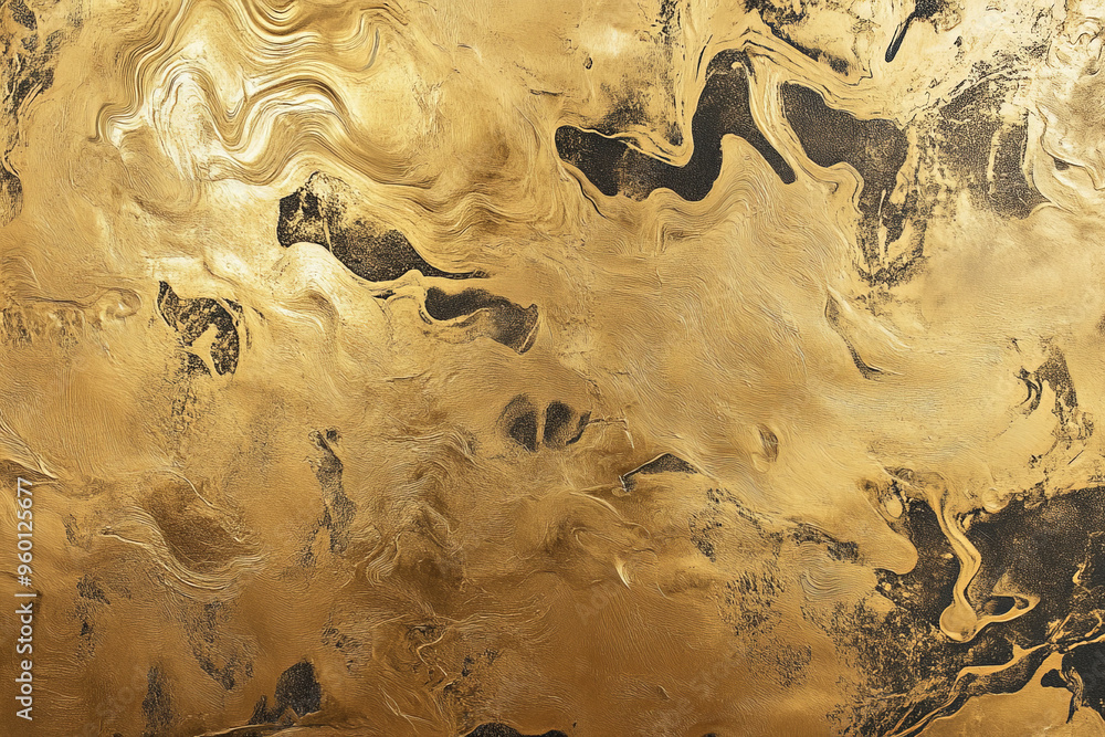 Poster a gold textured surface with a smooth, reflective finish, showcasing swirling, marbled patterns that