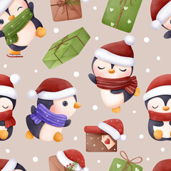 Joyful Winter and Christmas Seamless Pattern