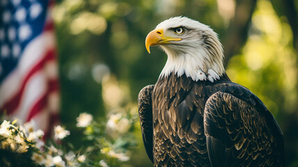 Fototapeta premium The American flag and the eagle.