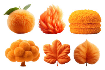 Obraz premium PNG random orange fluffy object set, transparent background