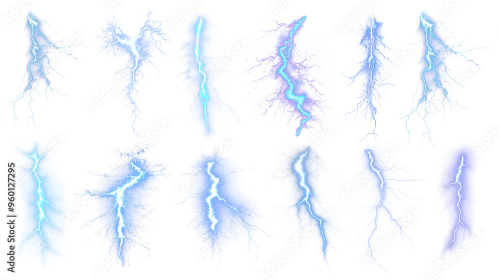 Poster lightning effect png element set, transparent background