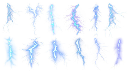 Lightning effect png element set, transparent background