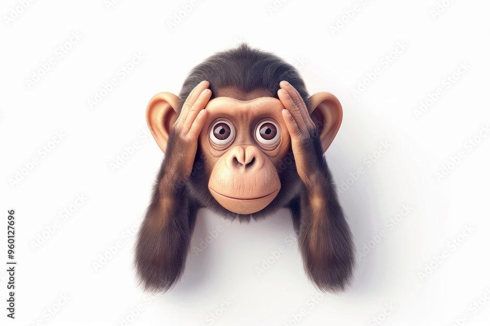 Wall mural a see no evil monkey emoji icon with a shiny realistic texture