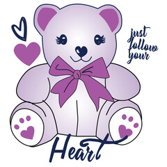 little cute heart teddy print vector art