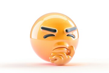 Thinking face emoji icon with a glossy surface isolated on a white background