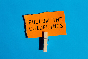 Follow the guidelines message written on ripped orange torn paper piece with blue background....