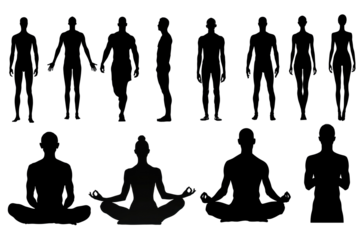 PNG silhouette human full body set, transparent background