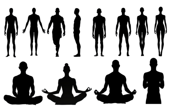 PNG silhouette human full body set, transparent background