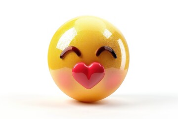 Fototapeta premium A face blowing a kiss emoji icon shiny realistic texture isolated on a white background