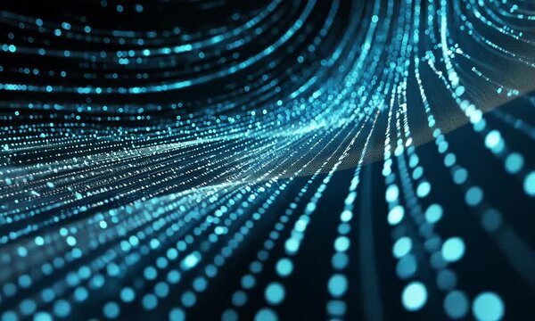 
A digital matrix of binary numbers, predominantly in shades of blue. The numbers range from 0 to 1, and they are arranged in a cascading manner, giving an impression of data flow or a digital stream.