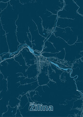 Zilina, Slovakia artistic blueprint poster map